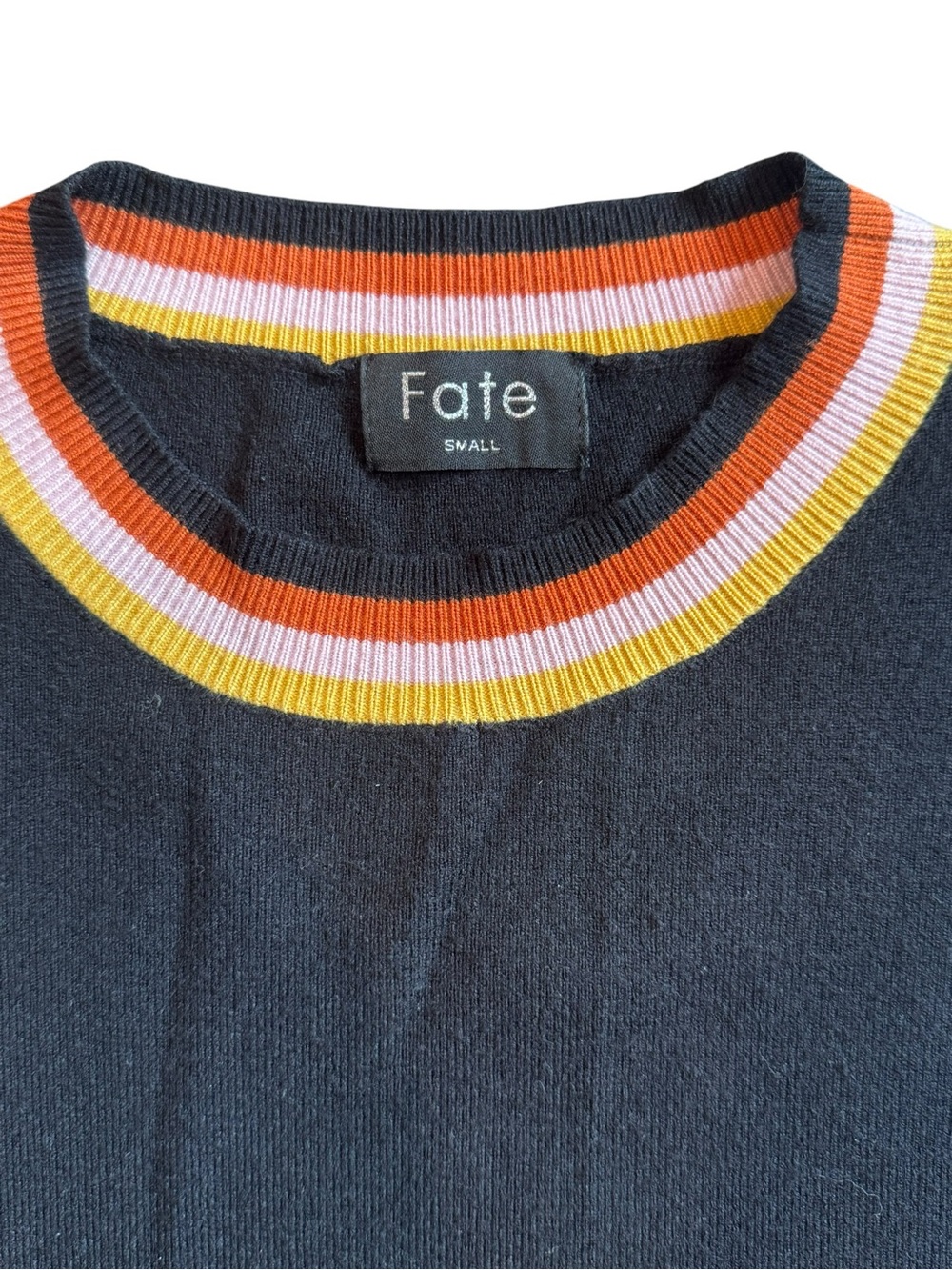 Fate Black Crewneck Sweater with Green and Blue Watercolor Puff Sleeves - Picture 3 of 4